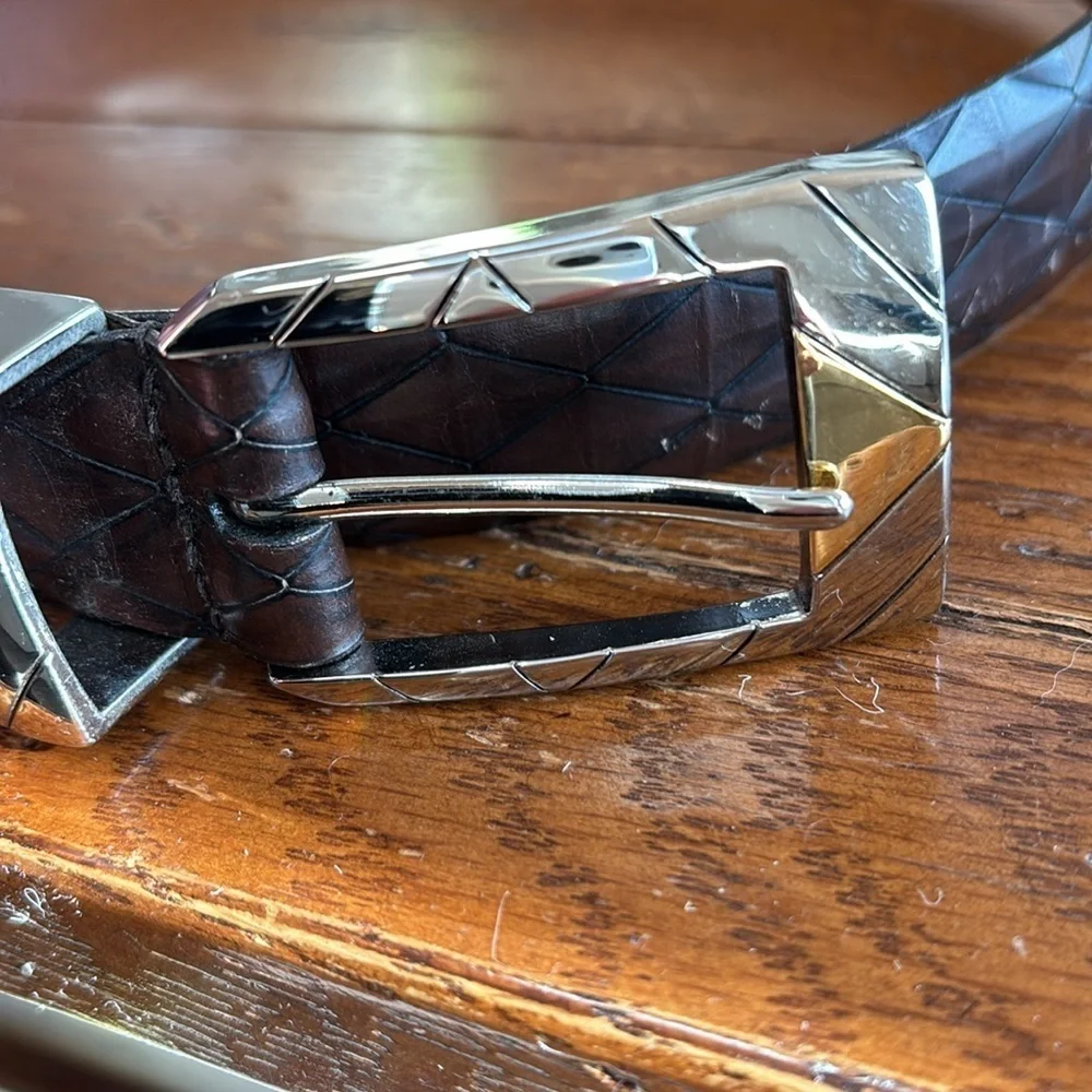 Johnston & Murphy Brown Italian Calfskin Belt Men’s Two Tone Metal 7302 Size 38